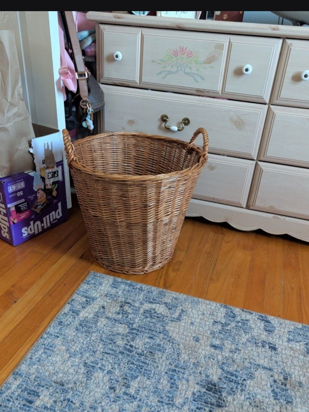 Wicker Round Storage Basket with Handles - Natural Brown